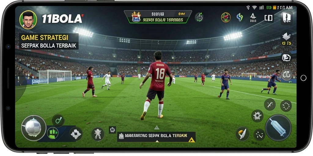 Tampilan gameplay 11BOLA yang menarik dengan manajemen tim sepak bola.