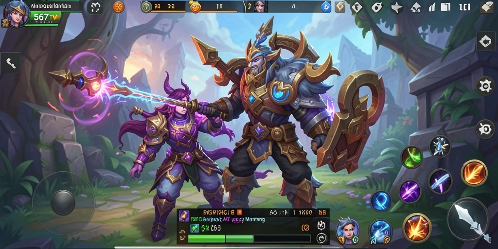 Screenshot gameplay 567TV yang menampilkan pertempuran seru dan atmosfer dunia fantasi.