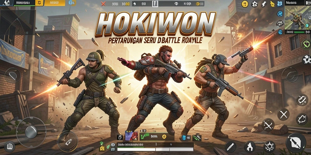 Tampilan seru gameplay HOKIWON, aksi Battle Royale mendebarkan.