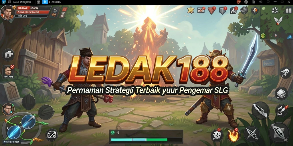 Screenshot utama LEDAK188 menampilkan aksi strategis dan pertarungan epik.