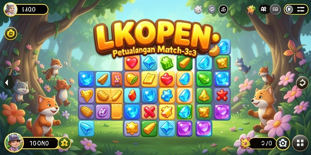 Tampilan gameplay LKOPEN yang seru dengan berbagai warna dan efek menarik.