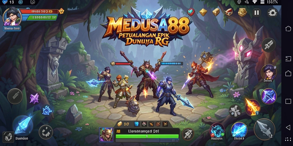 Screenshot utama MEDUSA88 menampilkan aksi pertarungan seru dalam dunia RPG.