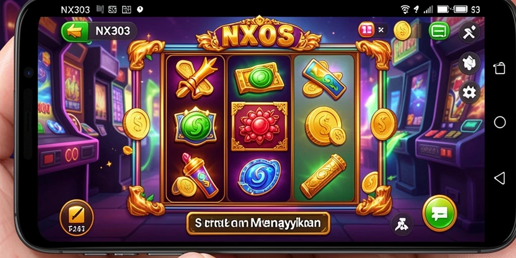 Screenshot NX303 menunjukkan gameplay slot yang seru dan berwarna.