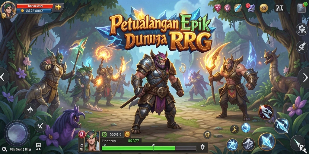 Screenshot gameplay RK77 menampilkan petualangan seru di dunia fantasi.